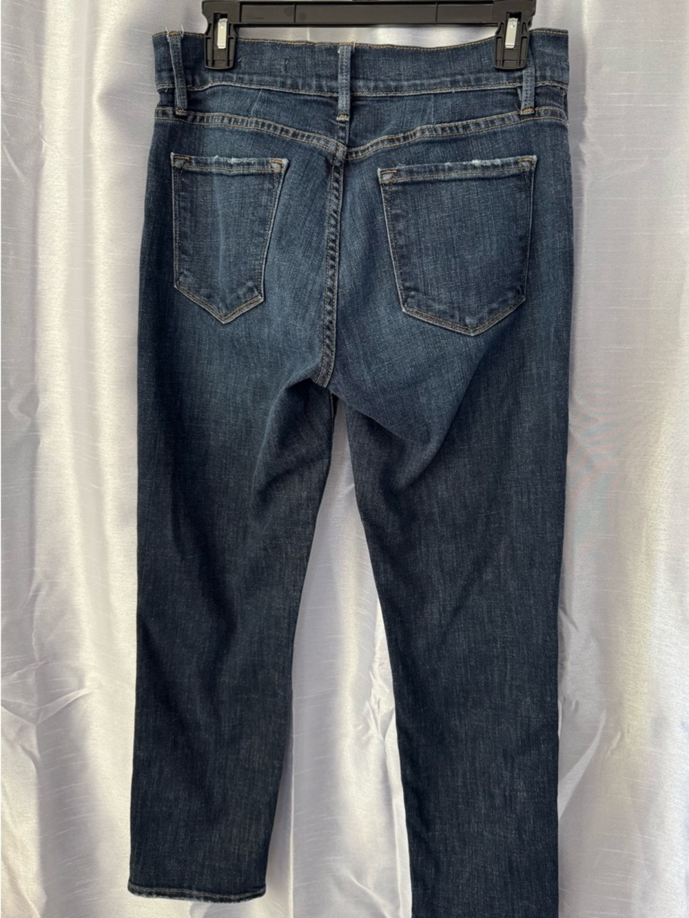 FRAME Le Garçon Crop Dark Wash Distressed Straight Jeans - Picture 2 of 5